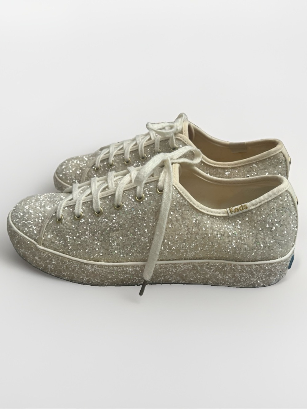 Keds x Kate Spade New York Glitter Lace Up Designer Sneakers Womens Sz 8 Ivory
